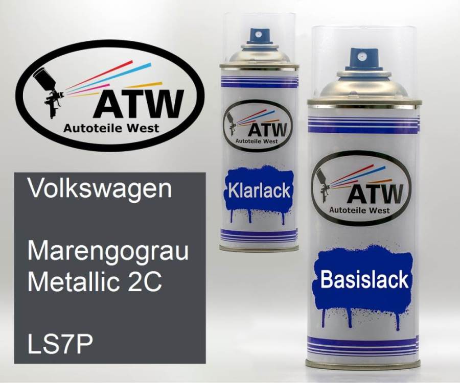 Volkswagen, Marengograu Metallic 2C, LS7P: 400ml Sprühdose + 400ml Klarlack - Set, von ATW Autoteile West.